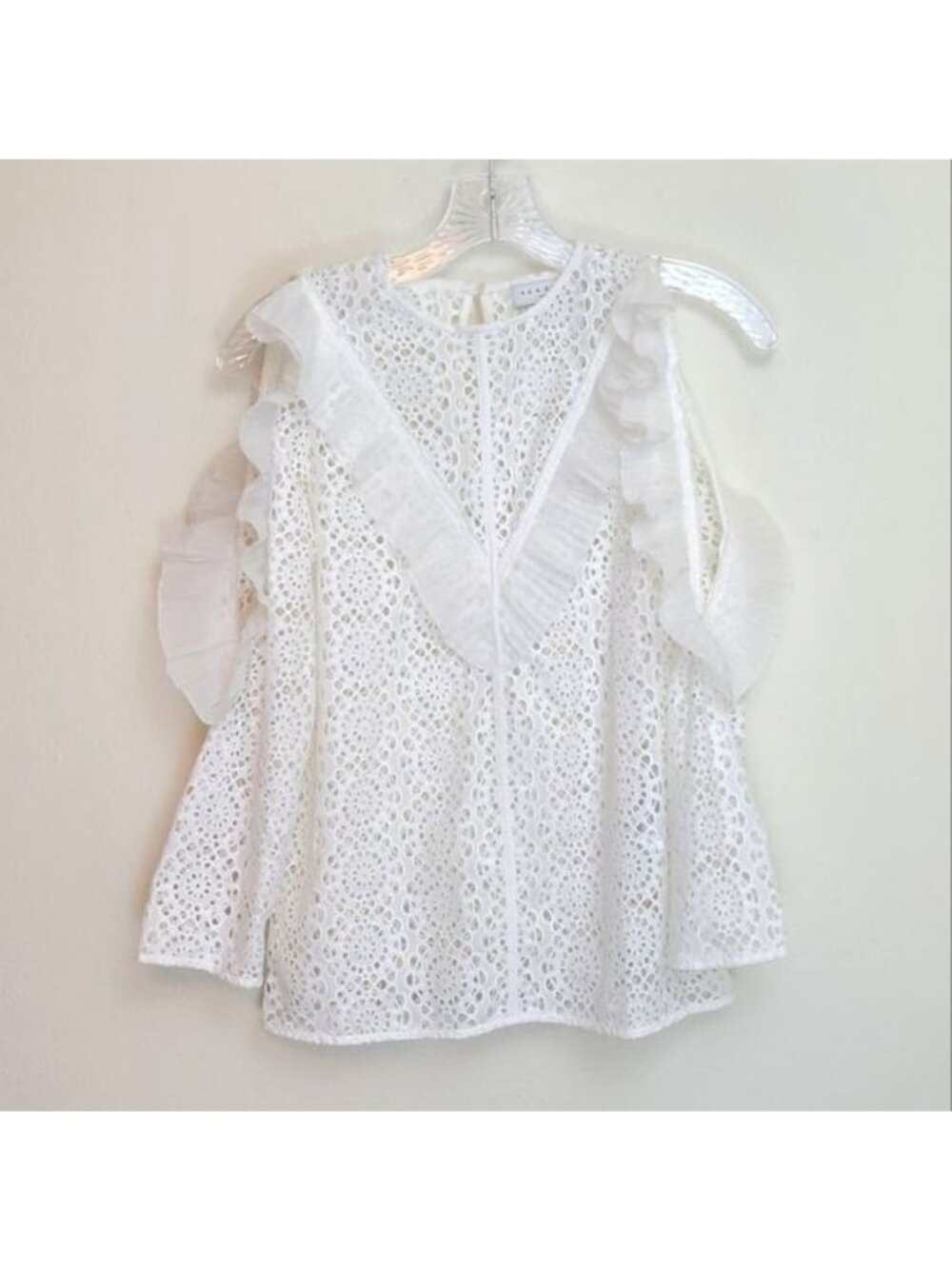 Sandro Paris crocheted medallion ruffle trim top